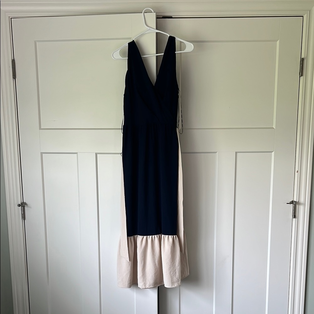 DKNY Navy and Cream Maxi Dress